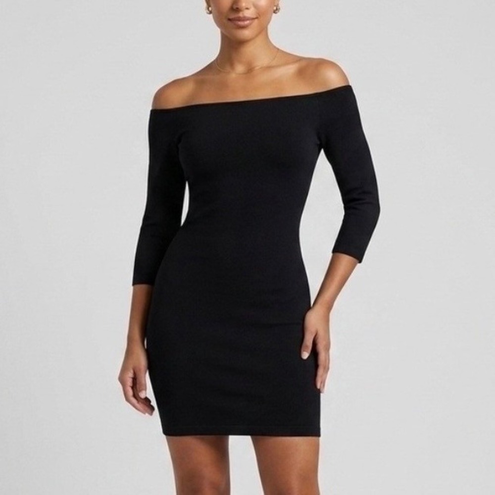 NEW Alexander Wang Black Off-The-Shoulder Bodycon Mini Dress 3/4 Sleeve Size XS